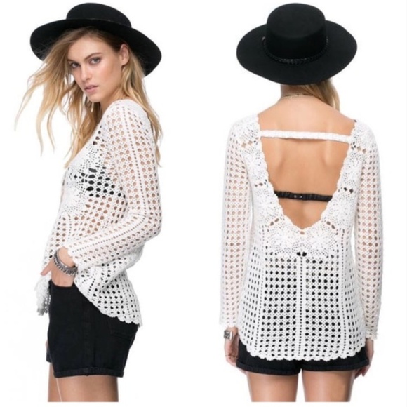 Free People Sweaters - Free People Long Sleeve Filet Crochet Pullover